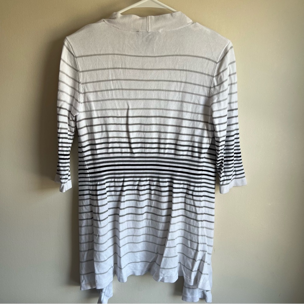 White House Black Market Striped Short Sleeve Open Front Cardigan Sweater - Picture 4 of 6